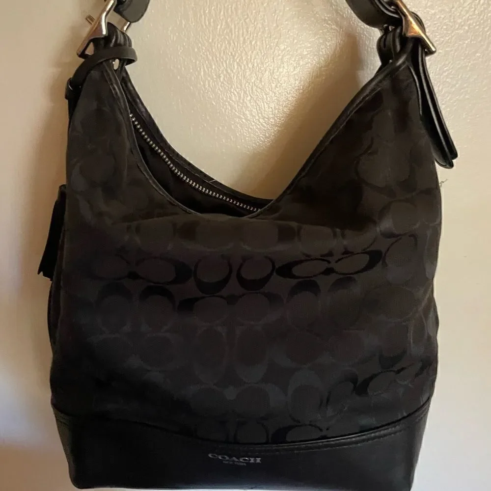 COACH Legacy Duffle in  Small Signature Canvas Black Sholder Bag #25380Excellent